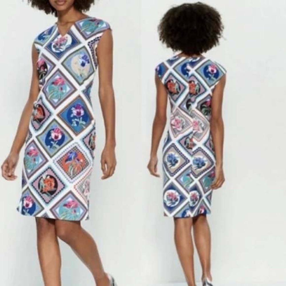 NWT Tahari Womens Sleeveless V-Neck Cameo Floral Scuba Botanical Sheath Dress 12